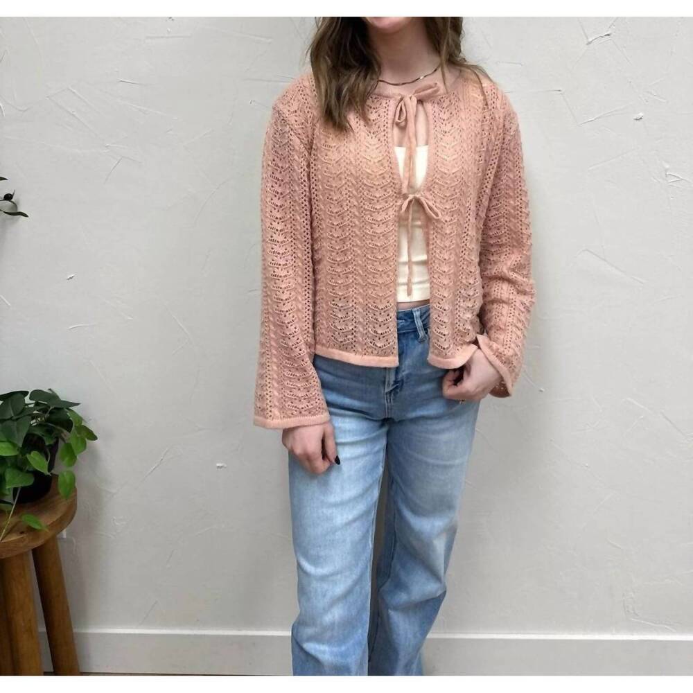 NEW MOD REF lightweight tie front avia cardigan in pink